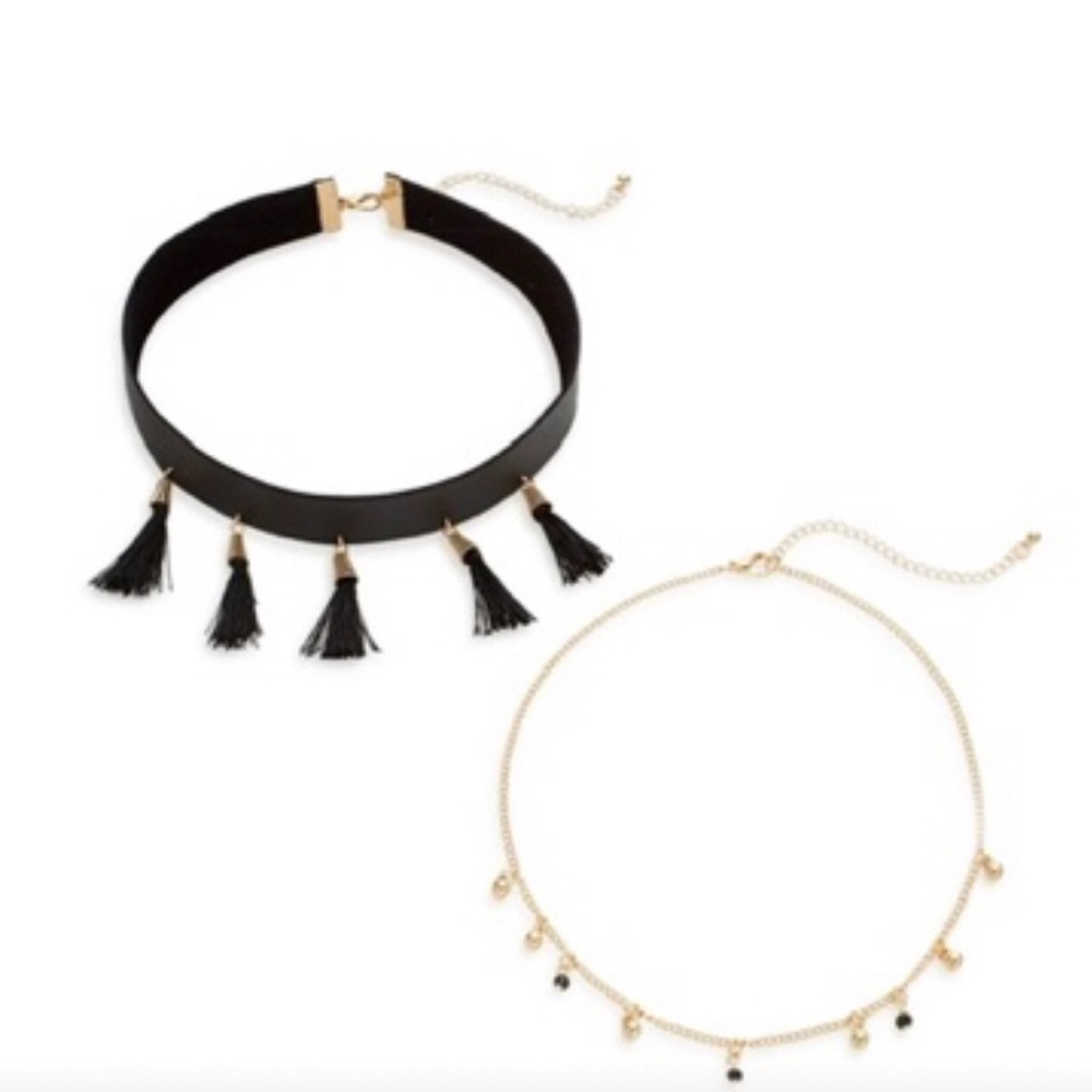 Y2K CARA New York 2pc Layered Vegan leather W/ Tassels Choker Beaded‎ Necklace